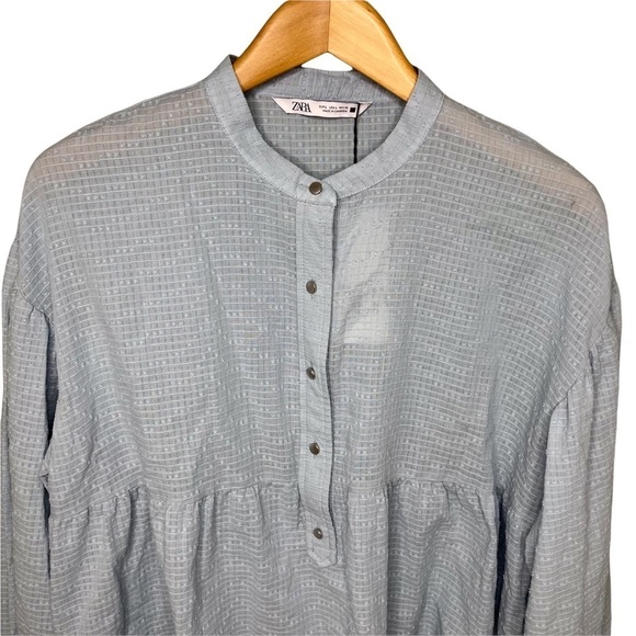 Zara Swiss Dot Blouse Long Sleeve Light Blue Size Large 8574 025 406 - Picture 3 of 10